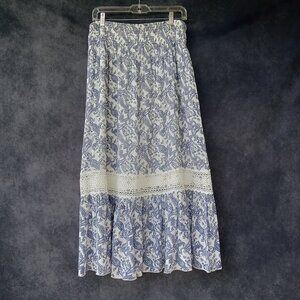 J GEE Tiered Paisley Boho Gypsy Hippie Cottagecore Maiden Pastoral Maxi Skirt Lg